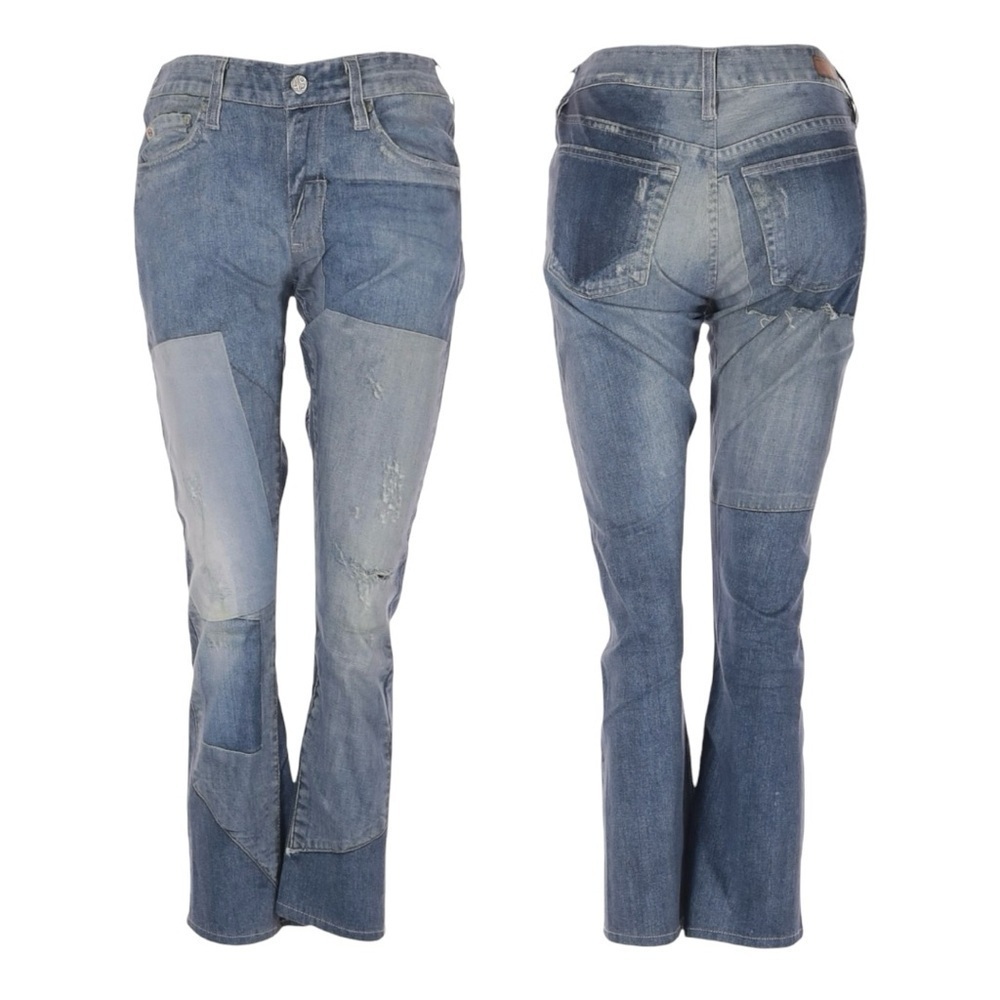 AG Adriano Goldschmied Boyfriend Jeans 26 Blue Patchwork Pull-On Digital Luxe